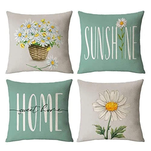 Daisy Pillow Covers 18x18 Set of 4 Summer 18" x 18" (Pack of 4) B-summer 08