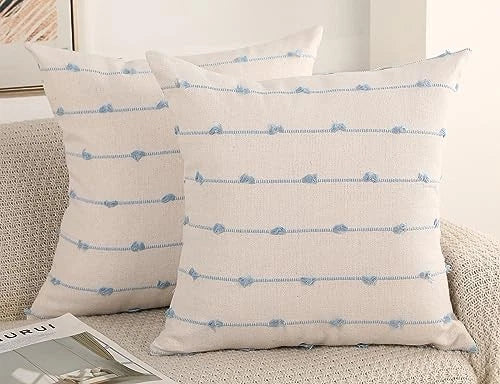 Set of 2 Boho Throw Pillow Covers 18x18,and 18" x 18" (Pack of 2) Light Blue