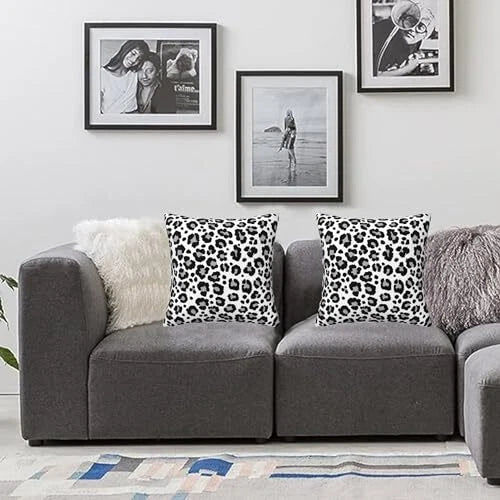 White and Grey Pillow Covers 18x18 in Couch 18" x 18" (Pack of 2) Leopard Print