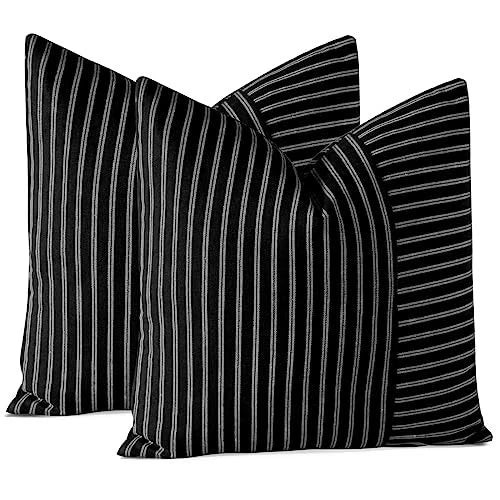 Pack of 2 Striped Patchwork Farmhouse Pillow 20" x 20" (Pack of 2) White Black