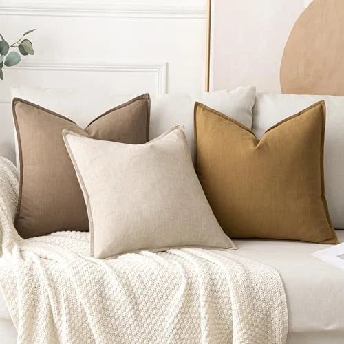 Decorative Linen Lumbar Pillow Covers 1x0 Inch 20" x 12" (Pack of 2) 2 Khaki
