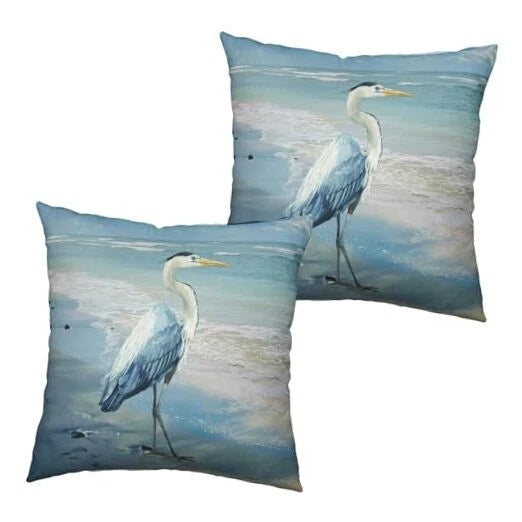 Watercolor Blue Heron Throw Pillow Covers 22x22 22" x 22" (Pack of 2) Heron-1-a