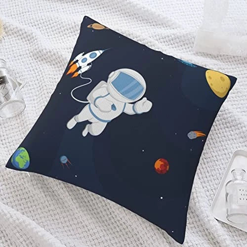 Throw Pillow Covers Astronaut Colorful Planets Rocket Square Pillowcases for