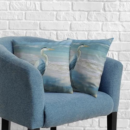 Watercolor Blue Heron Throw Pillow Covers 22x22 22" x 22" (Pack of 2) Heron-1-a