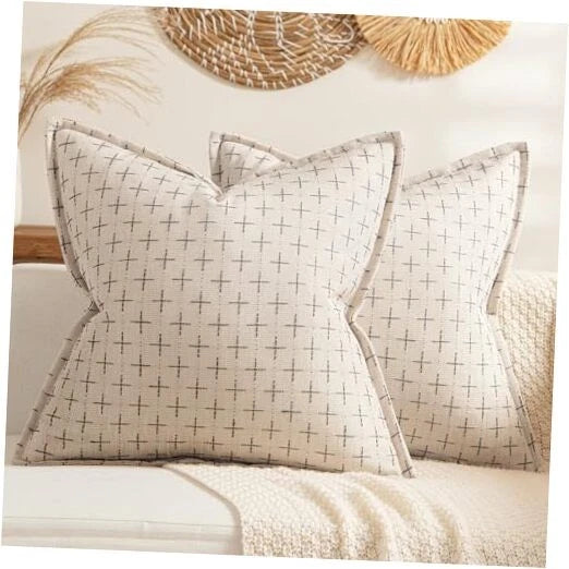 Decorative Burlap Linen Throw Pillows Covers 22x22 22" x 22" (Pack of 2) Beige