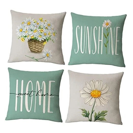 Daisy Pillow Covers 18x18 Set of 4 Summer 18" x 18" (Pack of 4) B-summer 08