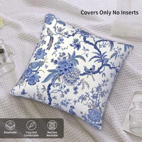 Chinoiserie Throw Pillow Covers Blue and 18" x 18" (Pack of 2) Blue Floral