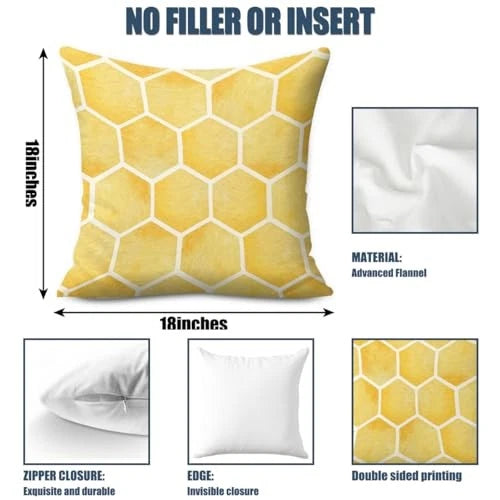 2 PCs Pillow Covers 18x18, Honeycomb Bee Decor Throw Pillow Polychromatic1214