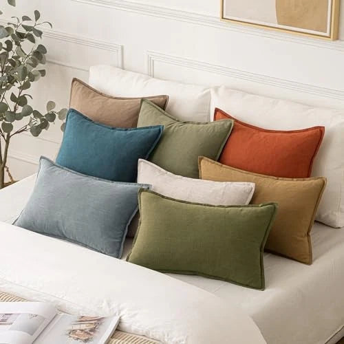 Decorative Linen Lumbar Pillow Covers 24" x 12" (Pack of 2) 2 Natural Beige