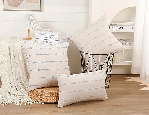 Set of 2 Boho Throw Pillow Covers 18x18,and 18" x 18" (Pack of 2) Light Blue