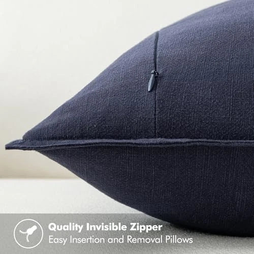 Decorative Linen Pillow Covers0x0 Inch Boho 20" x 20" (Pack of 2) 2 Navy