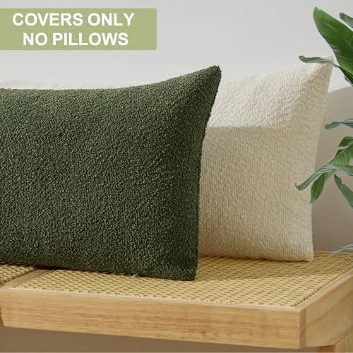 14x36 Boucle Long Lumbar Pillow Covers Textured 36" x 14" (Pack of 1) Green