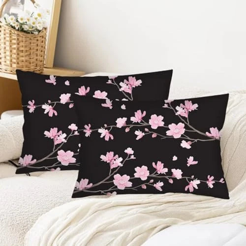 Cherry Blossoms Throw Pillow Cover Queen Size Set of 2 Floral Printed Lumbar