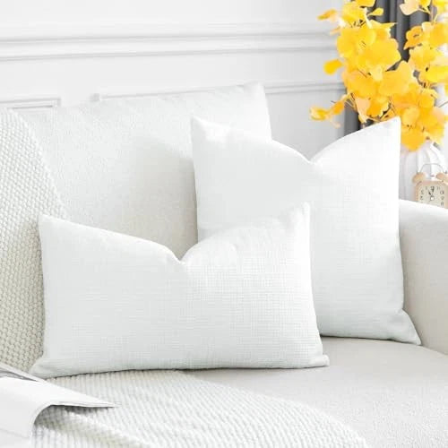 Pack of 2 Throw Pillow Covers 24x24 Inch Linen 24" x 24" (Pack of 2) White