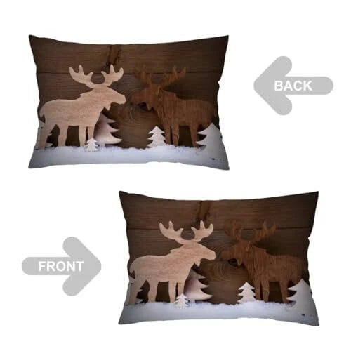 Christmas Throw Pillow Cover Queen Size Set of 2,Moose On White Brown White