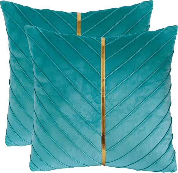 Tosleo Aqua Green Velvet Throw Pillow Covers 16X16 Inch Pack of 2 with Gold Leat