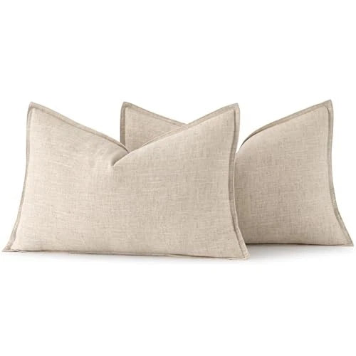 Decorative Linen Lumbar Pillow Covers 24" x 12" (Pack of 2) 2 Natural Beige