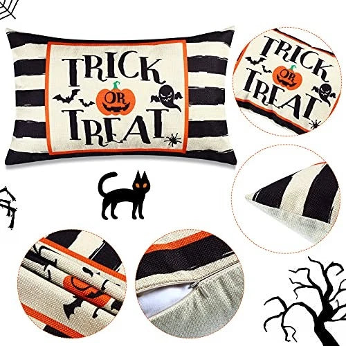 2 Pieces Happy Halloween Pillow Covers 20 x 12 Inch Ghost Cushion Cover