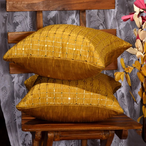 living room gold decorative pillow 18x18 mustard yellow throw pillow for sofa 2p