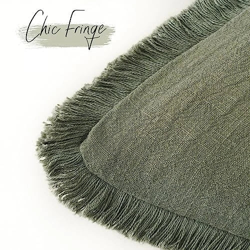 Decorative Linen Fringe Lumbar Throw Pillow 20" x 12" (Pack of 1) Olive Green