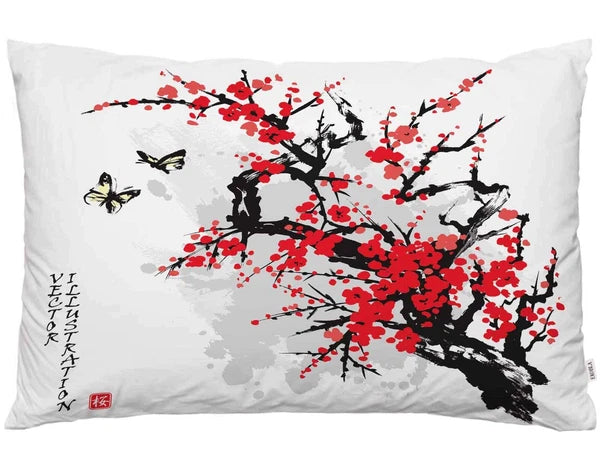 Throw Pillow Cover Japanese Flowers Cherry Branch Blossoming Tree Butterflies...