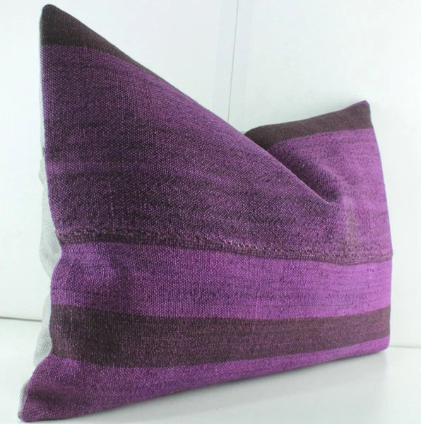 Decorative Turkish Kilim Lumbar Pillow Cover 16x23 Purple Kilim Sofa Cushion