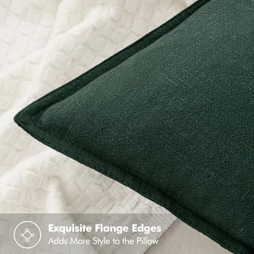 Decorative Linen Pillow Covers 18x18 Inch 18" x 18" (Pack of 2) 2 Dark Green