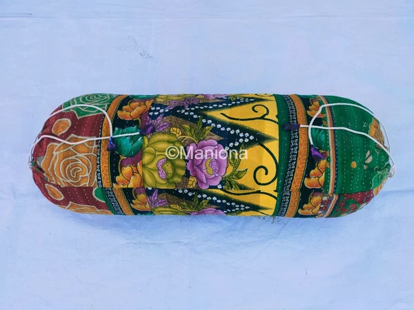 Assorated Floral Design Cushion Cover Kantha Quilt Cylinder Tubalor Bolster