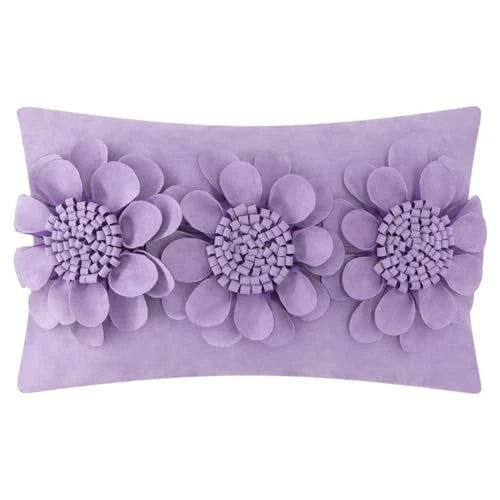 3D Flower Throw Pillow Cover Decorative Sunflower Polyester Purple Lilac