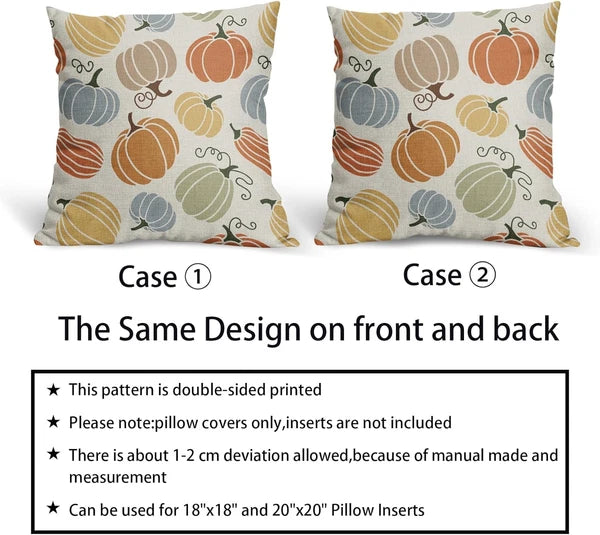 Fall Pillow Covers 20X20 Set of 2 Thanksgiving Themed Blue Yellow Orange Pumpkin