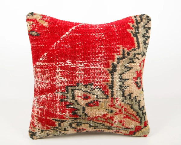 Handwoven Pillow Cover, Turkish Carpet Pillow, Kilim Pillow, 16x16 Pillow Cover