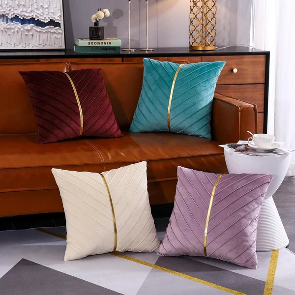 Tosleo Aqua Green Velvet Throw Pillow Covers 16X16 Inch Pack of 2 with Gold Leat