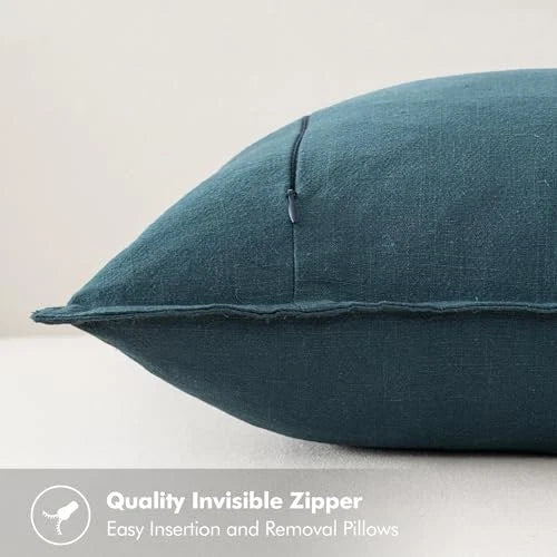 Decorative Linen Lumbar Pillow Covers 1x0 Inch 20" x 12" (Pack of 2) 2 Blue