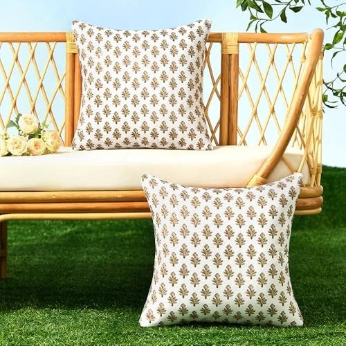 Outdoor Pillow Covers 18x18 Set of 2 Boho Floral 18" x 18" (Pack of 2) Brown