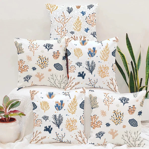 Printed Cotton Canvas Cushion Covers, Set of 5 ( 16 x 16 Inches )