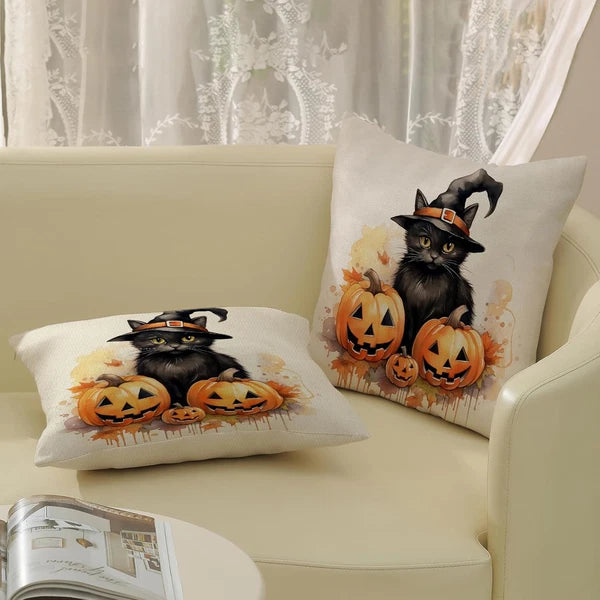 Halloween Pillow Covers 18X18 Set of 2 Black Cat Pumpkin Pillowcase Halloween De
