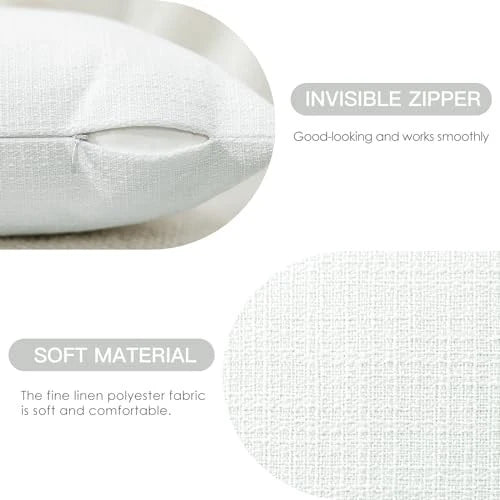Pack of 2 Throw Pillow Covers 24x24 Inch Linen 24" x 24" (Pack of 2) White
