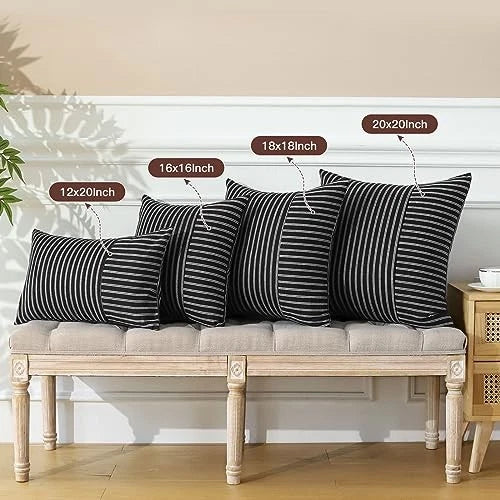 Pack of 2 Striped Patchwork Farmhouse Pillow 20" x 20" (Pack of 2) White Black
