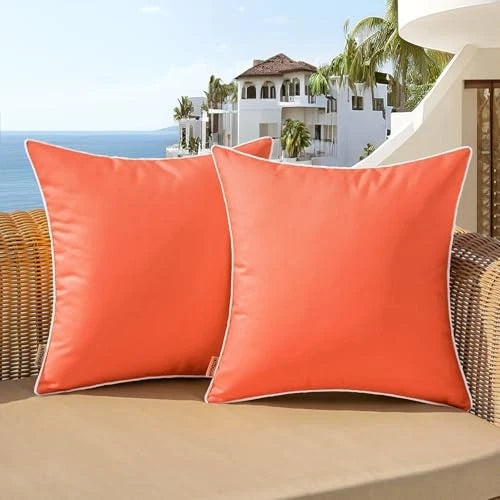 Set of 2 Outdoor Waterproof Pillow Covers 16" x 16" (Pack of 2) Coral Red
