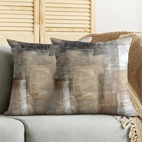 Brown Grey Pillow Covers 18x18 Set of 2, 18" x 18" (Pack of 2) Beige Abstract