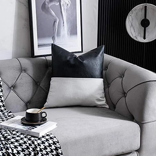 Leather Throw Pillow Covers, Set of 2 20" x 20" (Pack of 2) Black / White
