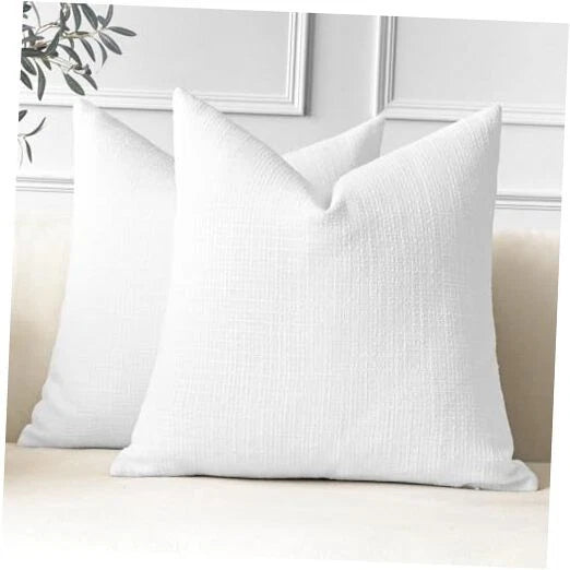 Pack of 2 Throw Pillow Covers 24x24 Inch Linen 24" x 24" (Pack of 2) White