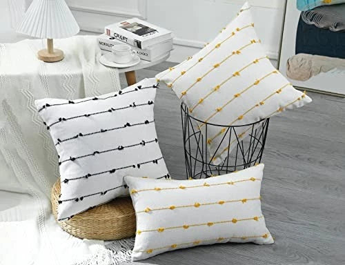 Set of 2 Boho Throw Pillow Covers 16x16,Beige 16" x 16" (Pack of 2) Yellow