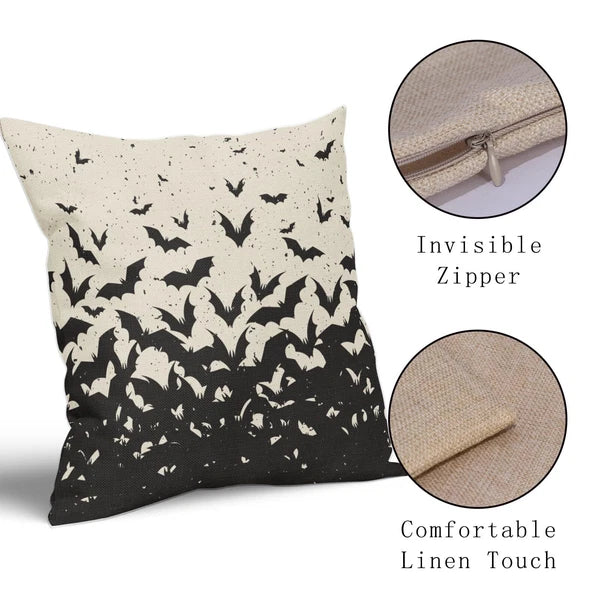 Halloween Bat Pillow Covers 16x16 Set of 2 Black Scary Pattern Print Hallowee...