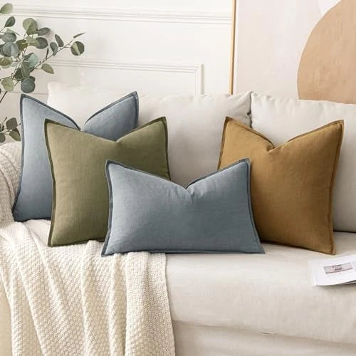 Decorative Linen Lumbar Pillow Covers 1x0 Inch 20" x 12" (Pack of 2) 2 Gray