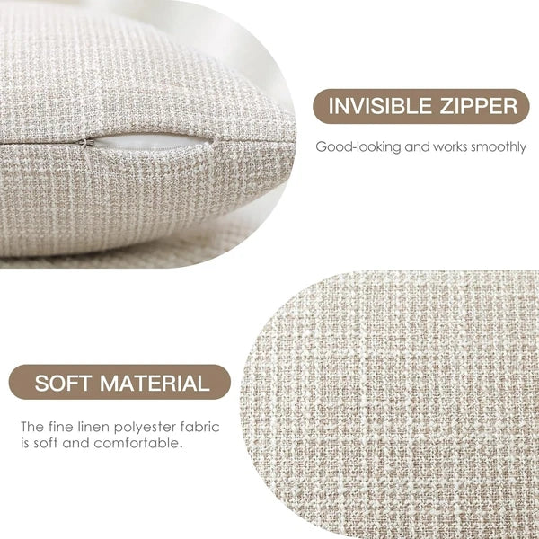 Pack of 2 Throw Pillow Covers 12X20 Inch Linen Beige Pillowcases Farmhouse Decor
