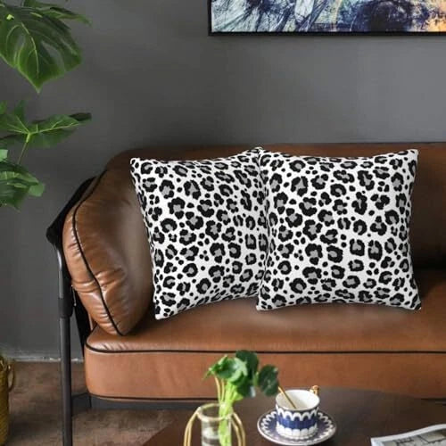 White and Grey Pillow Covers 18x18 in Couch 18" x 18" (Pack of 2) Leopard Print