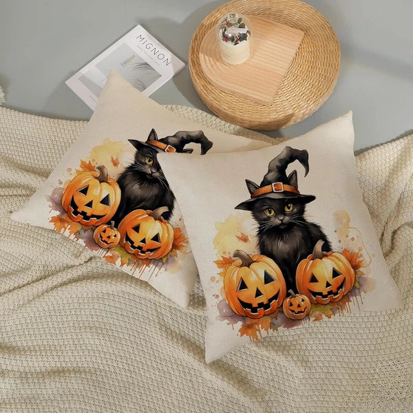Halloween Pillow Covers 18X18 Set of 2 Black Cat Pumpkin Pillowcase Halloween De