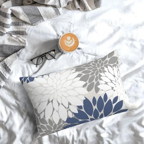 Grey Pillow Covers 12x20 Inch Set of 2 12" x 20" (Pack of 2) Navy Blue White