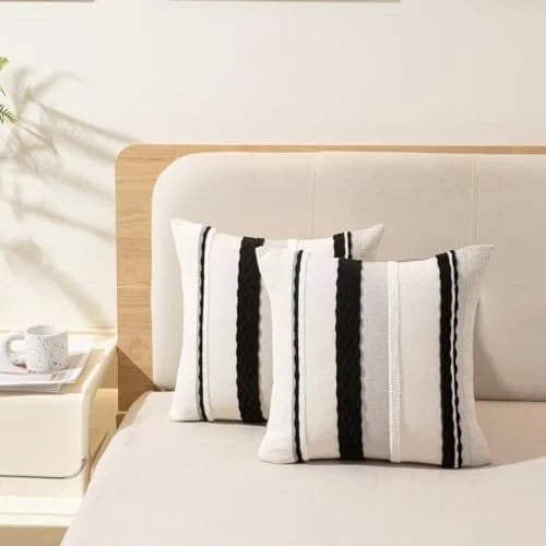 Boho Throw Pillow Covers 18x18 Set of 2 18" x 18" (Pack of 2) Black Stripe 2